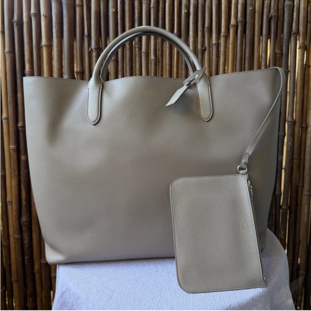 Smythson Taupe Leather Tote Bag - Picture 5 of 6